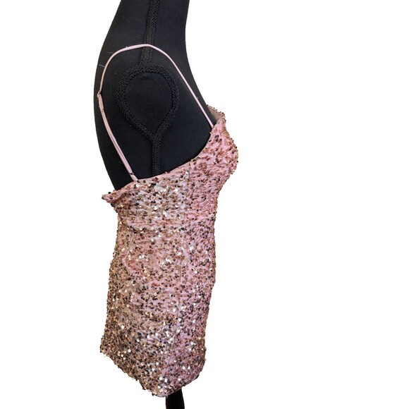 Selfie Leslie Atlanta Square Neckline Sequin Dress Blush Party Size XS - Picture 7 of 16